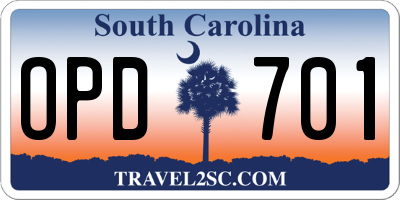 SC license plate OPD701