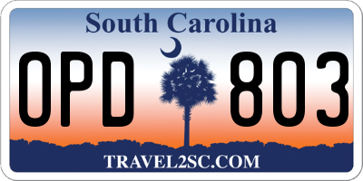 SC license plate OPD803