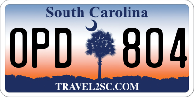 SC license plate OPD804