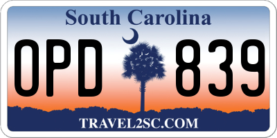 SC license plate OPD839