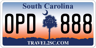 SC license plate OPD888