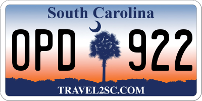 SC license plate OPD922