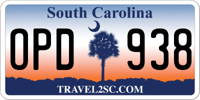 SC license plate OPD938