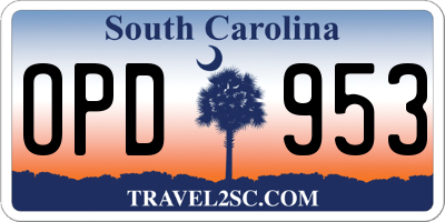 SC license plate OPD953