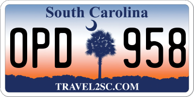 SC license plate OPD958