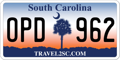 SC license plate OPD962