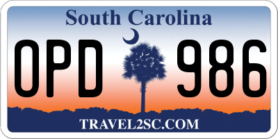SC license plate OPD986