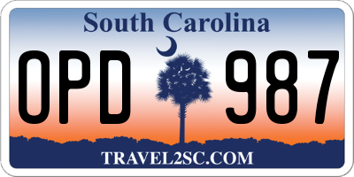 SC license plate OPD987