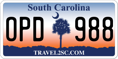 SC license plate OPD988