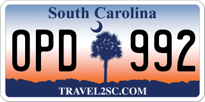 SC license plate OPD992