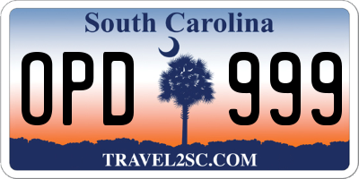 SC license plate OPD999