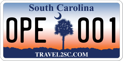SC license plate OPE001