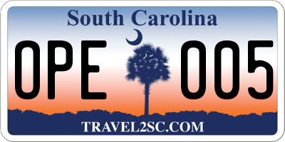 SC license plate OPE005