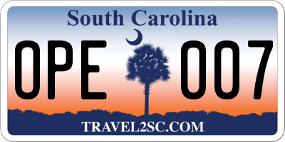 SC license plate OPE007