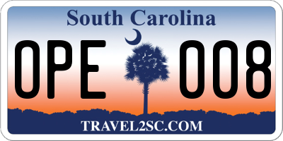 SC license plate OPE008