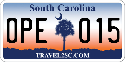 SC license plate OPE015