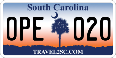 SC license plate OPE020