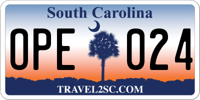 SC license plate OPE024