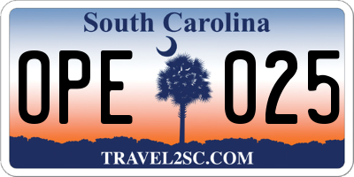 SC license plate OPE025