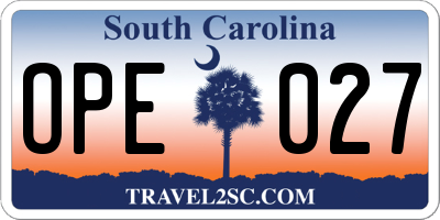 SC license plate OPE027