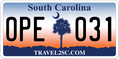 SC license plate OPE031