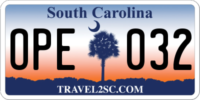 SC license plate OPE032