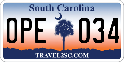 SC license plate OPE034