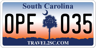 SC license plate OPE035