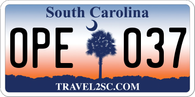 SC license plate OPE037