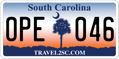 SC license plate OPE046