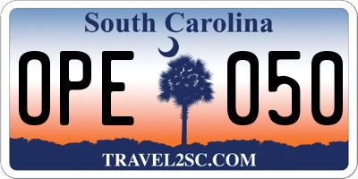 SC license plate OPE050