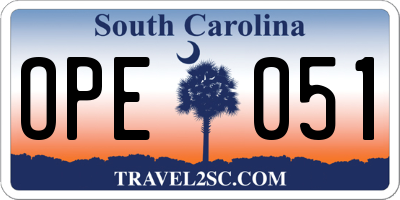 SC license plate OPE051
