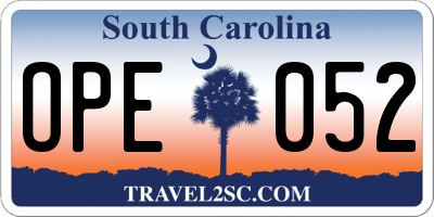 SC license plate OPE052
