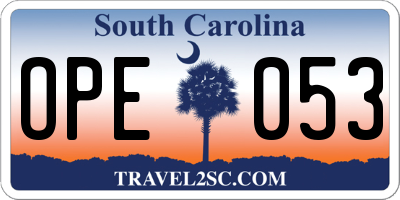 SC license plate OPE053