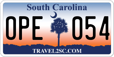 SC license plate OPE054