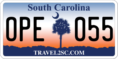 SC license plate OPE055