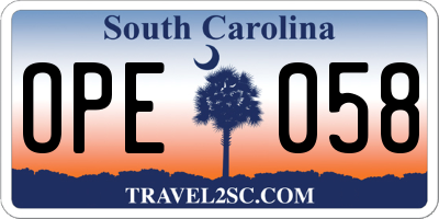SC license plate OPE058