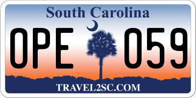 SC license plate OPE059