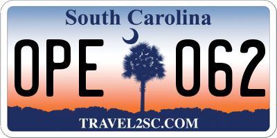 SC license plate OPE062