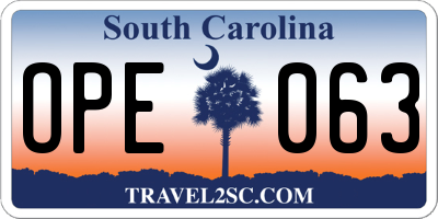 SC license plate OPE063