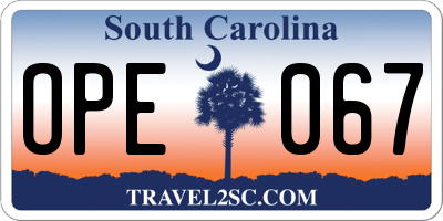 SC license plate OPE067