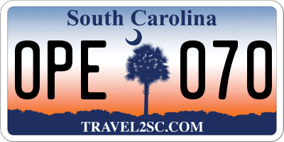 SC license plate OPE070