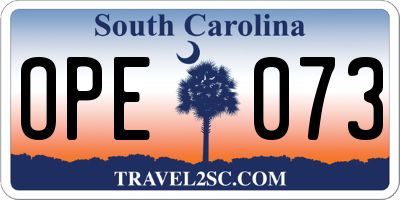 SC license plate OPE073