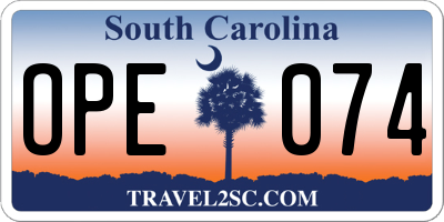 SC license plate OPE074