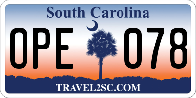 SC license plate OPE078
