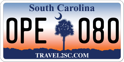 SC license plate OPE080