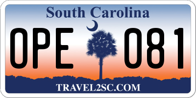 SC license plate OPE081