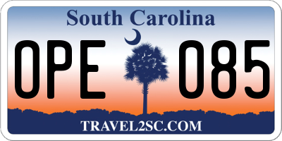 SC license plate OPE085