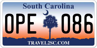 SC license plate OPE086