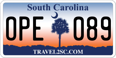SC license plate OPE089